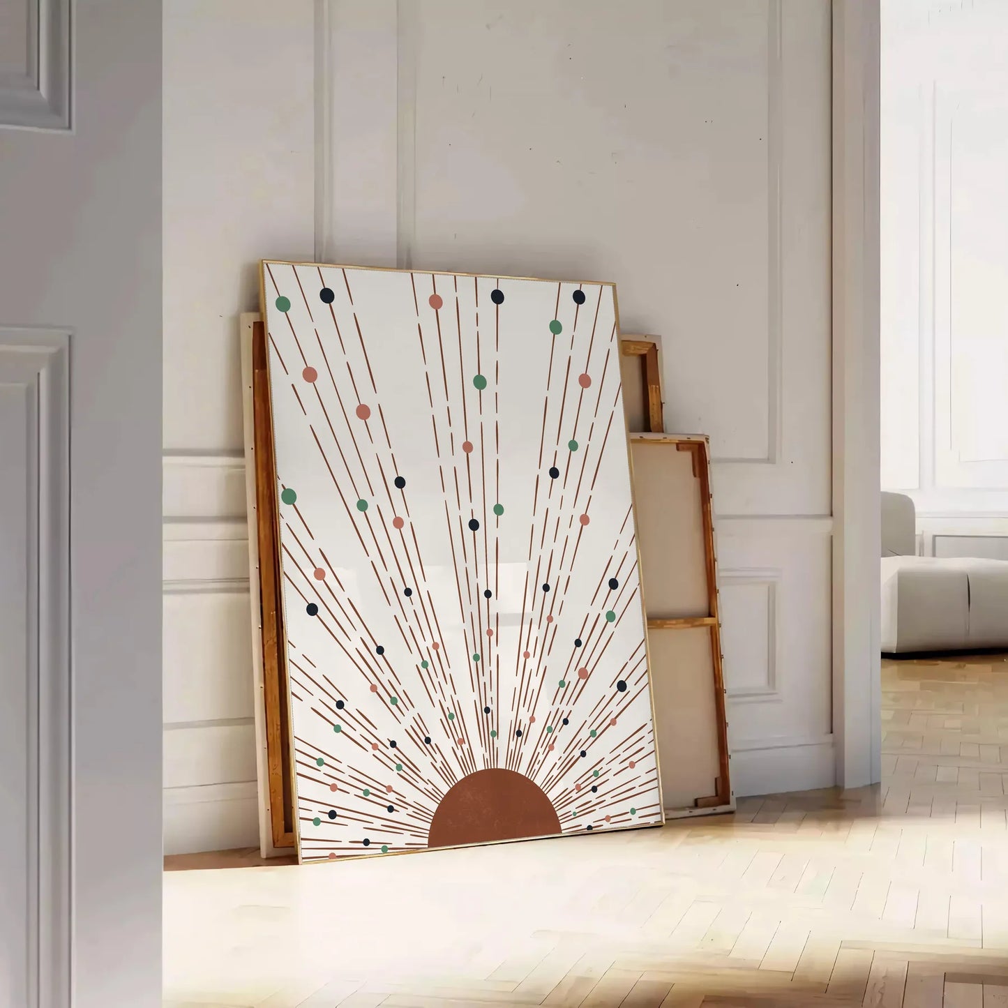 space Boho Print Poster stunning abstract art serene gray green hues captivating wall perfect gift lovers artwork touch elegance decor